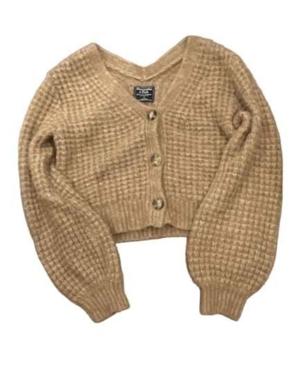 Abercrombie & Fitch Cardigan Sweater Size S Brown Waffle Knit